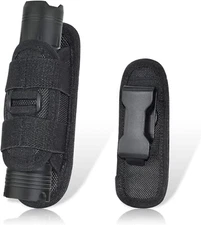 Tactical Flashlight Nylon Pouch Stretchy Holster with 360 Degrees Rotatable Clip