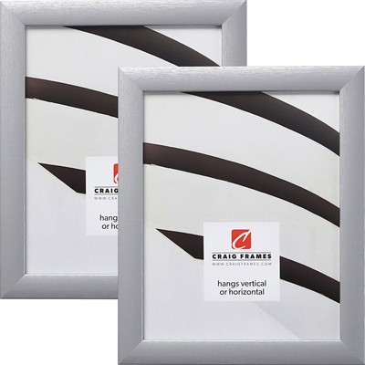 Craig Frames Contemporary 1'',  Brushed Textured Silver Picture Frame 2-Pack