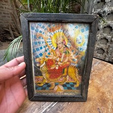 Vintage Collectible Old Framed Hindu Religious Goddess Durga Maa Ambaji Print