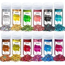 Holographic Chunky Glitter, 12 Colors Sparkle Sequins, Cosmetic Craft Set for...