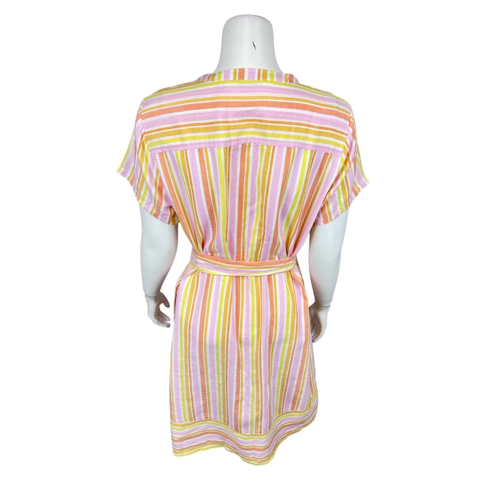 Vestido Camisa Rosa Isaac Mizrahi Para Mujer Mangas Cortas Rayas Botón Frontal Talla 14 Foto 2 de 2
