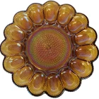 Thousand Eye Egg Plate Indiana Amber Carnival Glass Iridescent Hobnail 11"