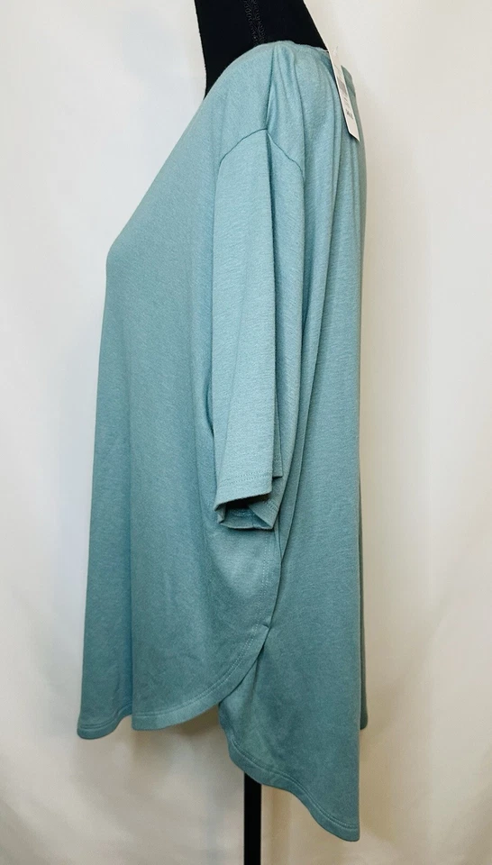 L.L. Bean Pima Cotton ReStore Short Sleeve Top Sea Pine Shirt Women's XL NWT - Image 2 of 4