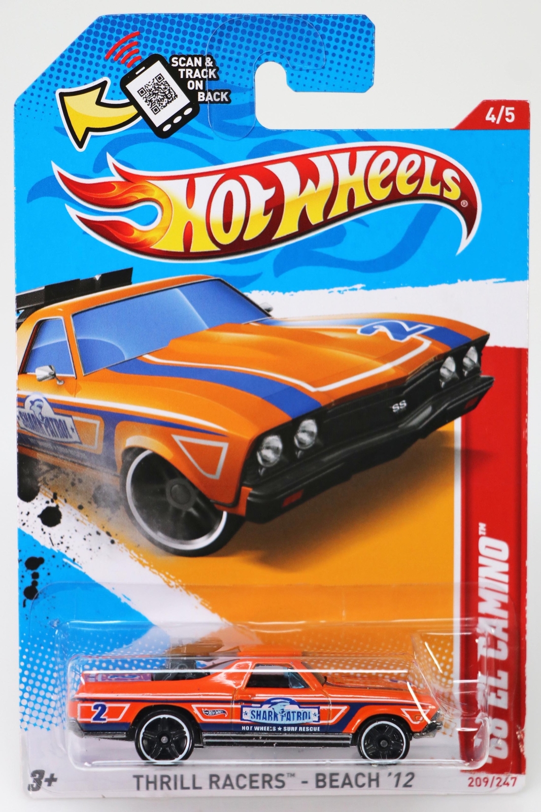 Hot Wheels '68 El Camino Thrill Racers Beach '12 Series #V5513 NRFP Orange 1:64