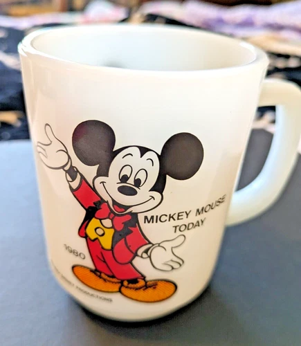 Vtg Mickey Mouse Today 1980 Pepsi Milk Glass Coffee Mug Anchor Hocking Disney