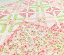 Handmade Baby Quilt  Pink, Green, White  40" x 40"  Strawberry Patch 