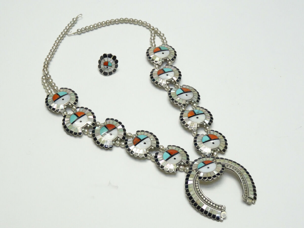 ROGER & LELA CELLICION ZUNI TURQUOISE STERLING SQUASH ROGER & LELA CELLICION ZUNI TURQUOISE STERLING SQUASH