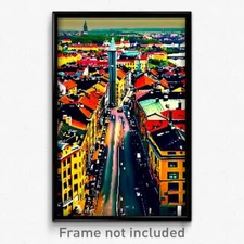 Pixel Art Poster - Impeccable Swedish City (8 Bit Psychedelic Video Game Print)