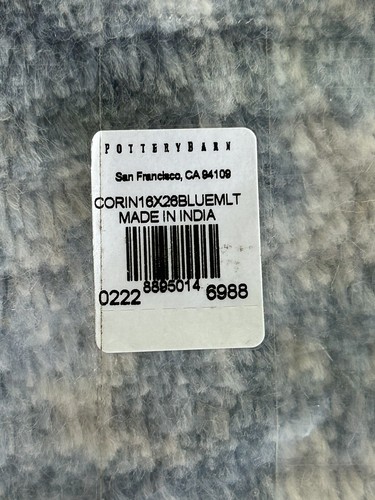NWT Pottery Barn Corin Blue Lumbar Pillow Cover 16x26"~ Thick Rug-Like Fabric - Picture 10 of 13