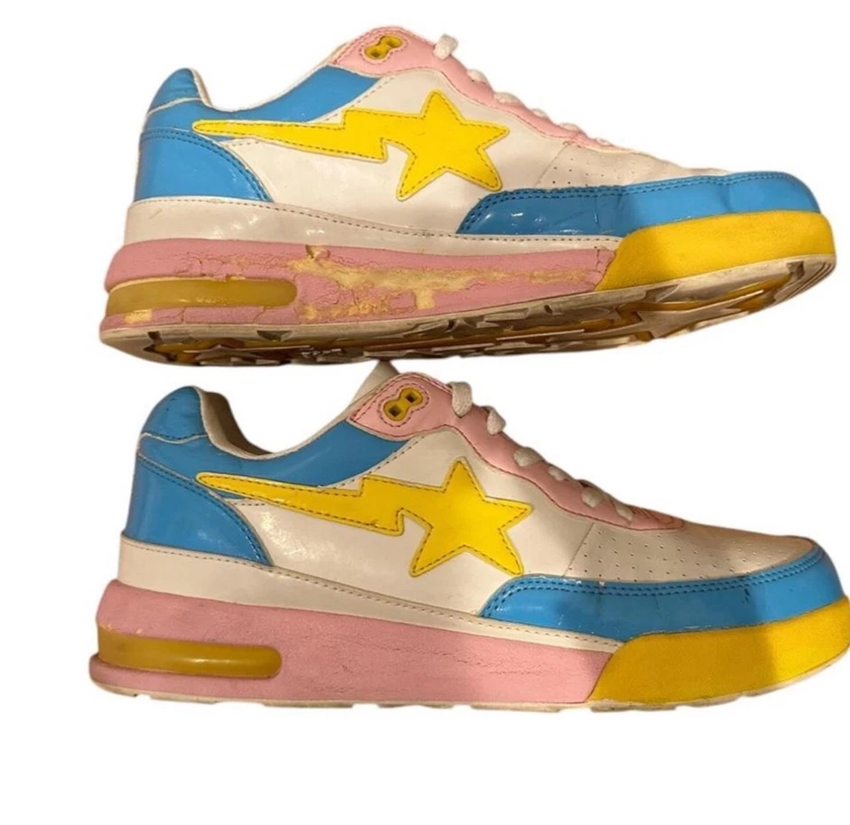 RARE Vintage BAPE STA Sneakers Pink Blue Yellow Size 10 – OG Colorway - Image 3 of 4