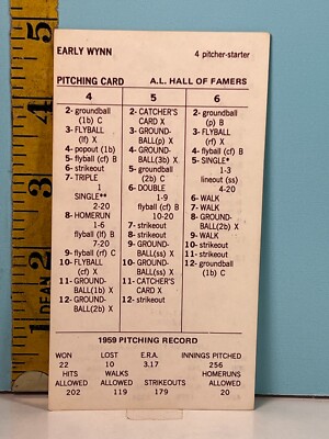   Strat-O-Matic Hall of Famers EARLY WYNN 1959 Double Sided Game Card  