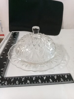 Vintage Elegant Cut Crystal Glass Round Dome Heavy Covered Butter-Cheese Dish