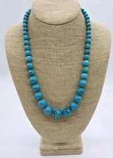 Turquoise Colored Dyed Stone Graduated Ball Beaded Necklace Chunky 22 in
