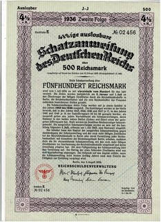 Deutsches Reich Berlin 1936 treasury loan 500 Reichsmark VF/VF