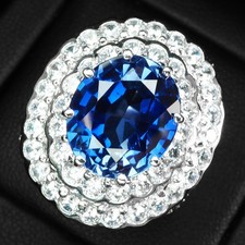 Magnificent Royal Blue Sapphire Oval 8.80Ct 925 Sterling Silver White Gold Rings