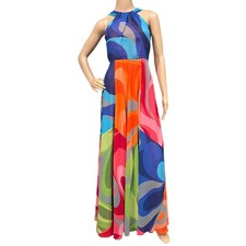 MUSE Spoiled Pink Multicolor Chiffon MAXI Dress Halter Neckline Sz 2