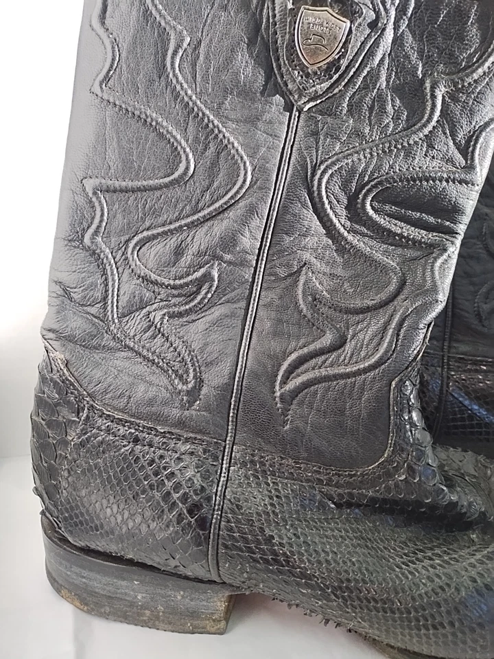 Botas Wild West Genuinas Negras Pitón Serpiente Para Hombre Punta Punta Talla 7.5 EE Foto 4 de 4
