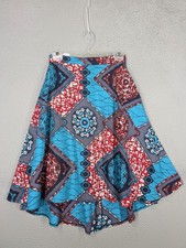 Ankara African Print Skirt XS Hi Low Hem Tribal Boho Nigerian Red Blue Knee