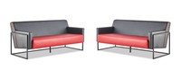 Moderner Schwarz Rot Ledersofas Set 3-Sitzer Sofas Sofa-Set Couch Leder