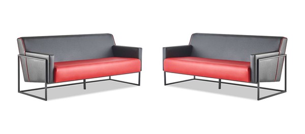 Moderner Schwarz Rot Ledersofas Set 3-Sitzer Sofas Sofa-Set Couch Leder-image