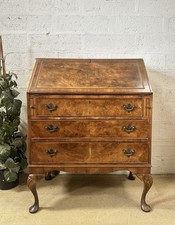 Stunning Antique Burr Walnut Veneer Writing Bureau Desk Cabinet