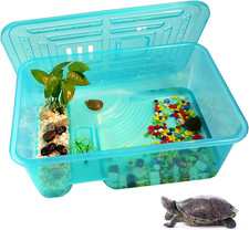 Turtle Tank Aquarium, Reptile Plastic Terrarium Safe Durable with Lid Prevent To