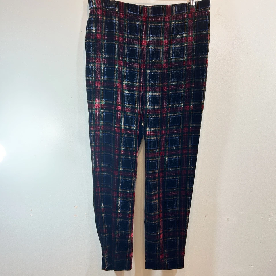 Pantalones cómodos J. Jill terciopelo rojo negro escocés tartán pierna recta grandes vacaciones Foto 2 de 4