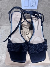 New Women's Jewel Badgley Mischka Fayola Dress Knot Sandals Black Satin Sz 8.5