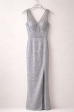 JS COLLECTIONS Size 4 Silver Mesh Emboidered Long Dress Gown Size NEW