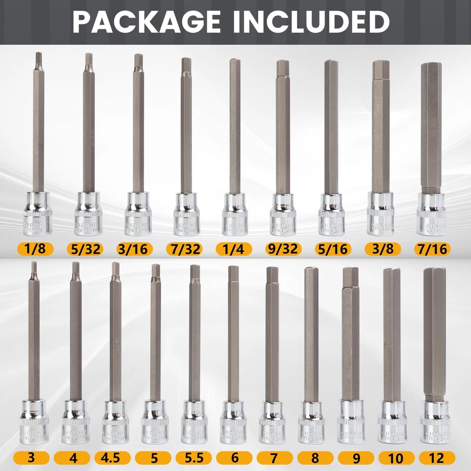 20PC 3/8" Drive Extra Long Allen Hex Bit Socket Set - Long Allen Socket Set c... - Image 2 of 4