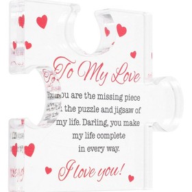 Romantic Puzzle-shaped Plaque Happy Valentine's Day Table Centerpiece
