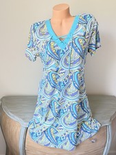 Lulu-B Paisley Travel T Shirt Dress L Stretch Coastal Spring Summer V Neck Upf50