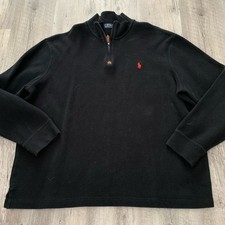 POLO Ralph Lauren Sweater Mens XXL Estate Rib 1/4 Zip Pullover Black Cotton