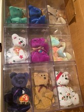 Lot of 9 Vintage TY Beanie Baby Bears: Princess Diana, Peace, Clubby, Erin, etc.