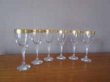 6 verres à vin  à pieds anciens torsadés buvant doré
