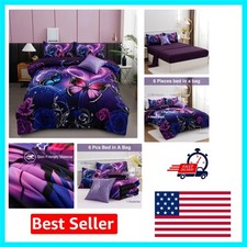 Galaxy 6pcs Full Bed in a Bag Set - Dreamy 3D Butterfly Comforter for Kids