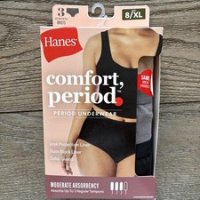 Hanes Women's Comfort, Period Moderate Protection Briefs - Size 8 /XL - New 3 Pr