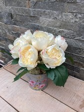 Cream yellow faux Silk Peony Flower  Arrangement Mothers Day Gift 