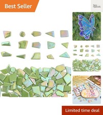 Iridescent Glass Mosaic Tiles for Crafts Bulk,200g Green Broken Mosaic Glass ...