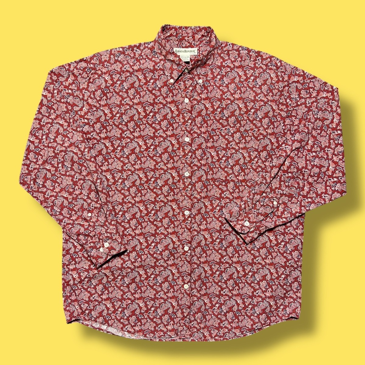 Vtg Banana Republic Paisley Shirt All Over Print Button Up 80s 90s