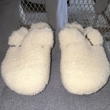 Papillio Ivory Shearling Clog Slippers Women's Size 39 Faux Fur Lined Slip-On