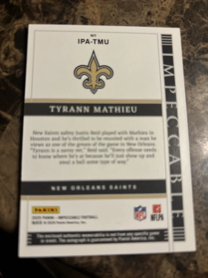 Патч-карта с автографом 2025 Panini Impeccable Tyrann Mathieu номер 45/99 - Изображение 3 из 3