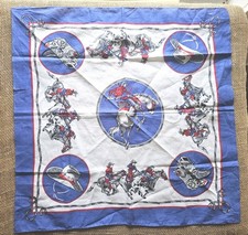 Vintage Cowboy Rodeo Cotton Red Blue White Bandana USA 22" Square