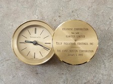 Tiffany & Co BRASS SWISS MADE TRAVEL ALARM SWIVEL CLOCK ENGRAVED