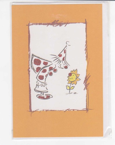 CARTE DIVERSE OCCASIONS-11,5 cm X 17 cm-UN CLOWN ET UNE FLEUR-TOUR ORANGE - 第 1/1 張圖片