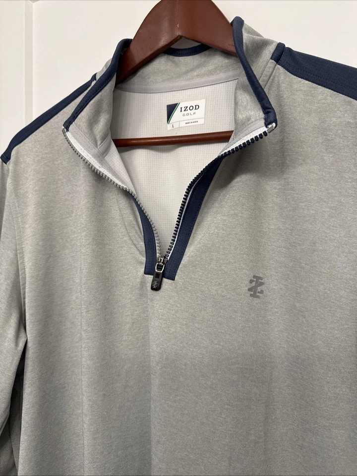 Camisa Pullover Izod Para Hombres Talla L Gris Golf Prendas Exteriores Manga Larga Cuarto Cremallera Foto 3 de 4