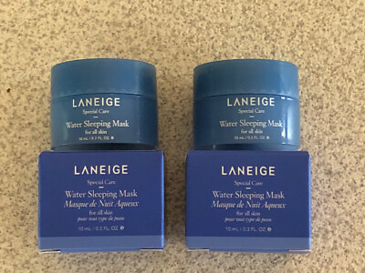 2 X LANEIGE Water Sleeping Masks 0.3 oz 10ml Each Travel Mini Size ~ NIB!!  