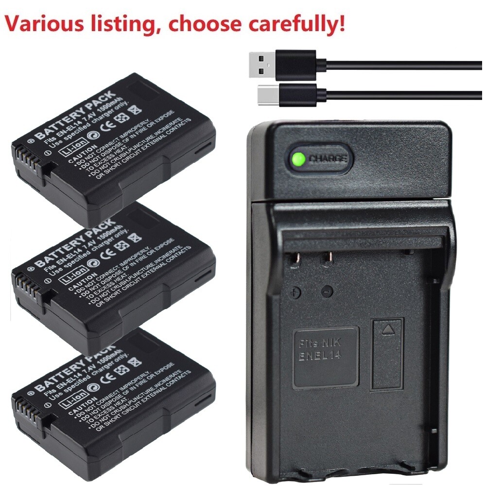 battery or charger for Nikon EN-EL14 EN-EL14a D5200 D5300 D5500 Df