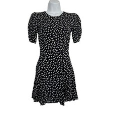 Reformation Dress Black Floral Back Keyhole Short Sleeve Milkmaid Size 4