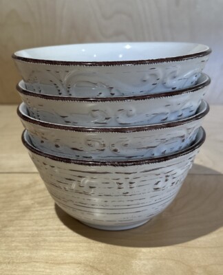 Pfaltzgraff Trellis White Inch Soup/Cereal Bowls Whitewashed Embossed Set  Of